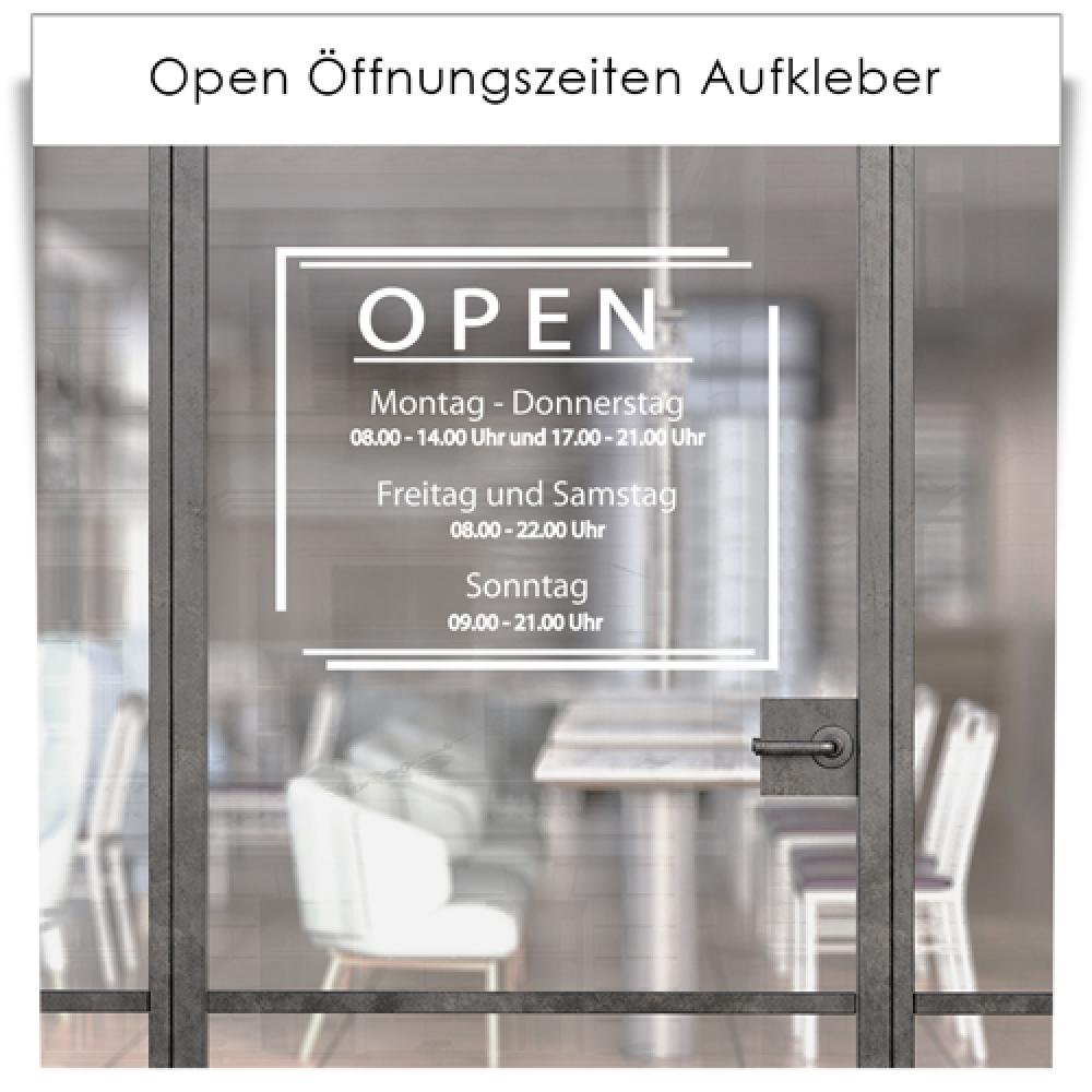 Öffnungszeiten • Geschäftszeiten Schaufensterbeschriftung Laden Aufkleber   oz06 