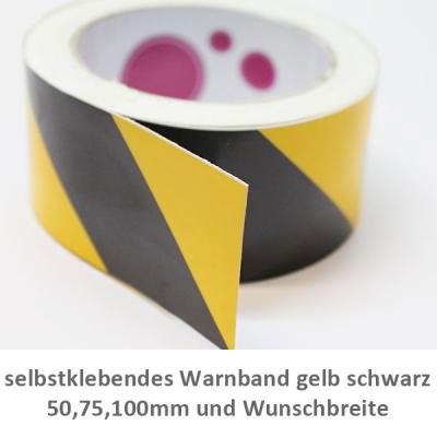 selbstklebendes Warnband als Warnmarkierung in gelb schwarz Breite 50mm  75mm und 100mm