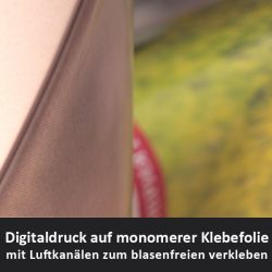 Digitaldruck auf Klebefolie weiß mit Luftkanalstruktur